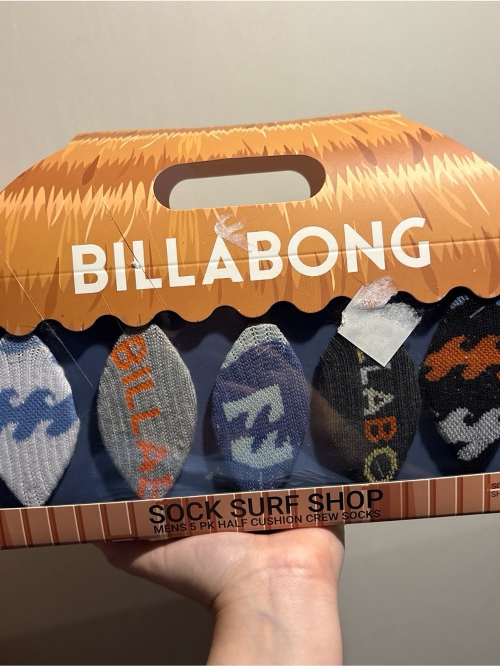 Billabong Men's Crew Socks 5-Pack - Blue, Gray, Black, Orange